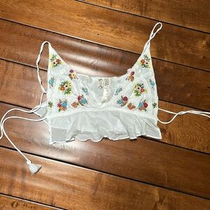 Women’s white tie, halter top bead, embroidered free people brand size small